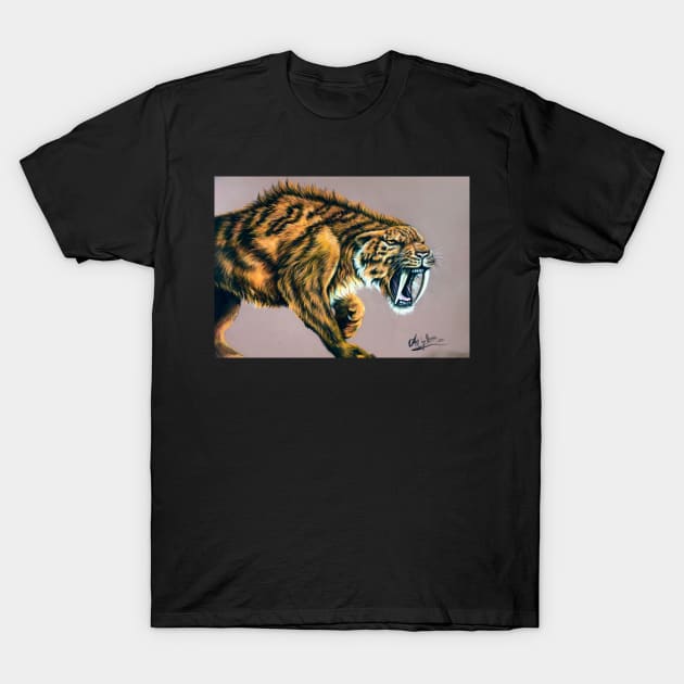 Sabre Tooth Tiger T-Shirt by Artbythree